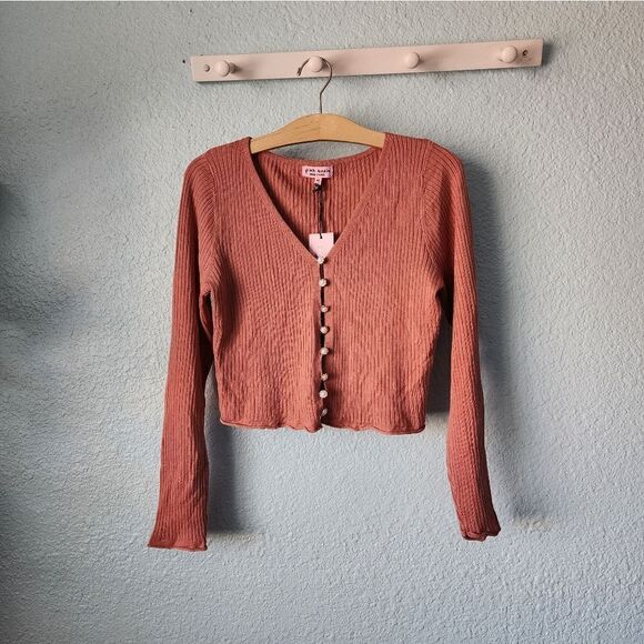 Pink Robin new york y2k 90s style cropped button down long sleeve blouse - Picture 2 of 10